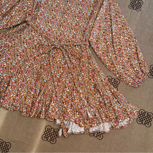 Aura Ella Mini Print Braided Brll Short Dress In Brown /Multi Floral Print - Picture 4 of 16